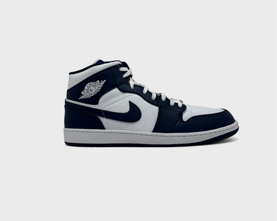 Jordan 1 Mid Obsidian Sneaker blau weiß Außenseite Seitenansicht
