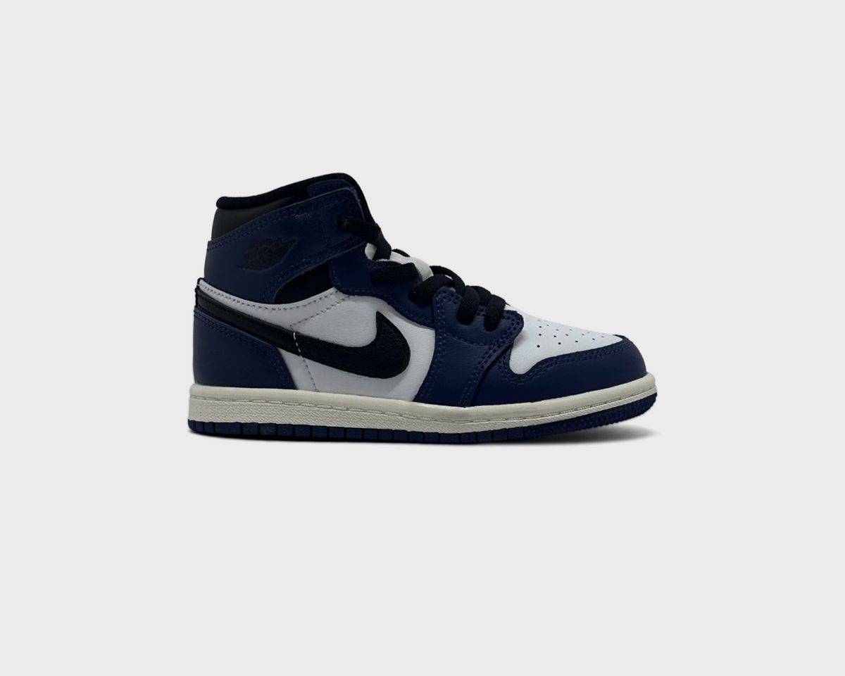 Nike Air Jordan 1 Retro High OG Midnight Navy Kids Sneaker dunkelblau weiß Außenseite Seitenansicht