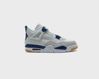 Nike Air Jordan 4 Retro Navy Sneaker weiß dunkelblau Außenseite Seitenansicht
