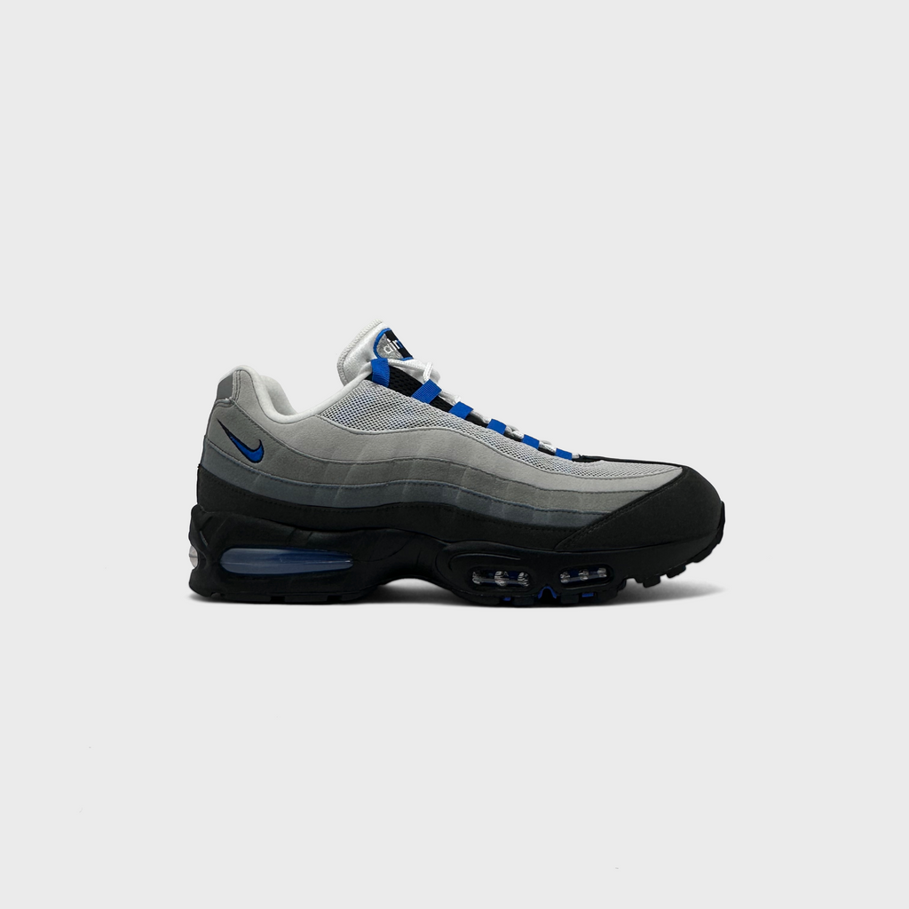 Nike Air Max 95 Blue Spark Sneaker schwarz grau blau Außenseite Seitenansicht
