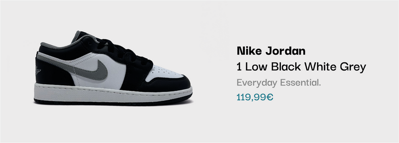 Nike Jordan 1 Low Black White Grey Sneaker bei sneekrs in Schwarz, Weiß und Grau