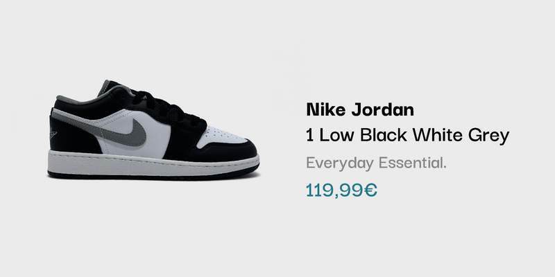 Nike Jordan 1 Low Black White Grey Sneaker bei sneekrs in Schwarz, Weiß und Grau