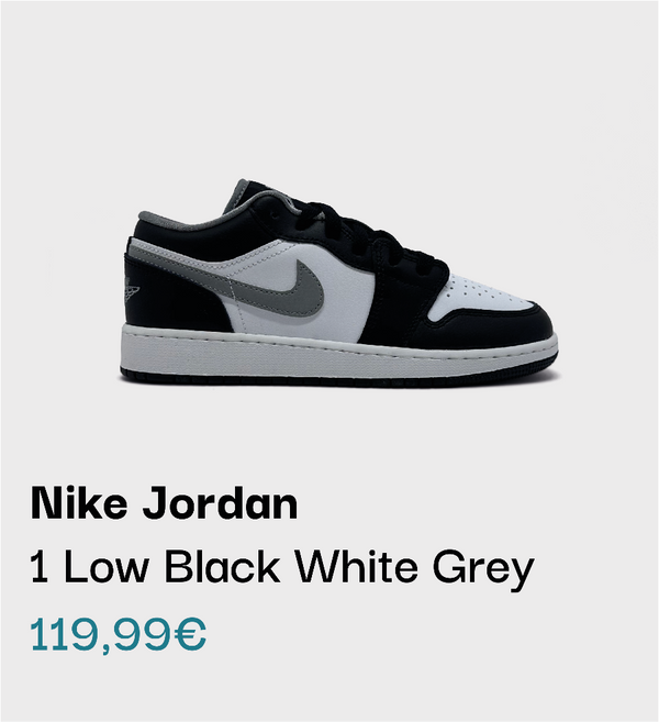 Nike Jordan 1 Low Black White Grey Sneaker bei sneekrs in Schwarz, Weiß und Grau